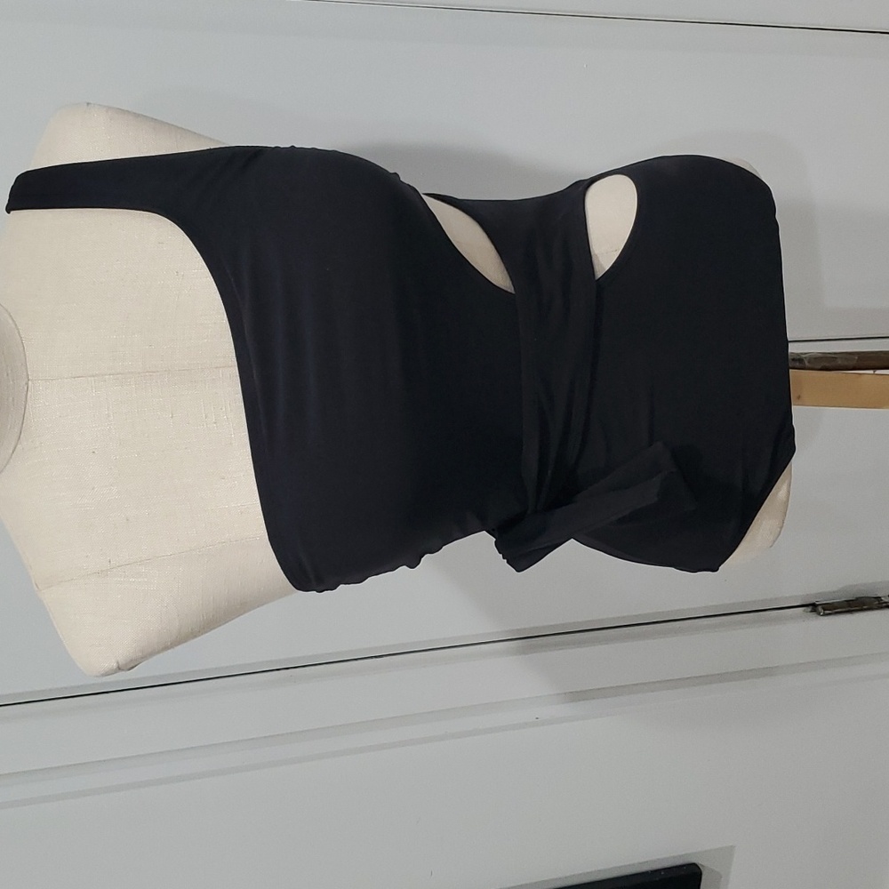 Vince Camuto Black Cut-Out One Shoulder Wrap Tie One Piece Swimsuit 10 NEW
